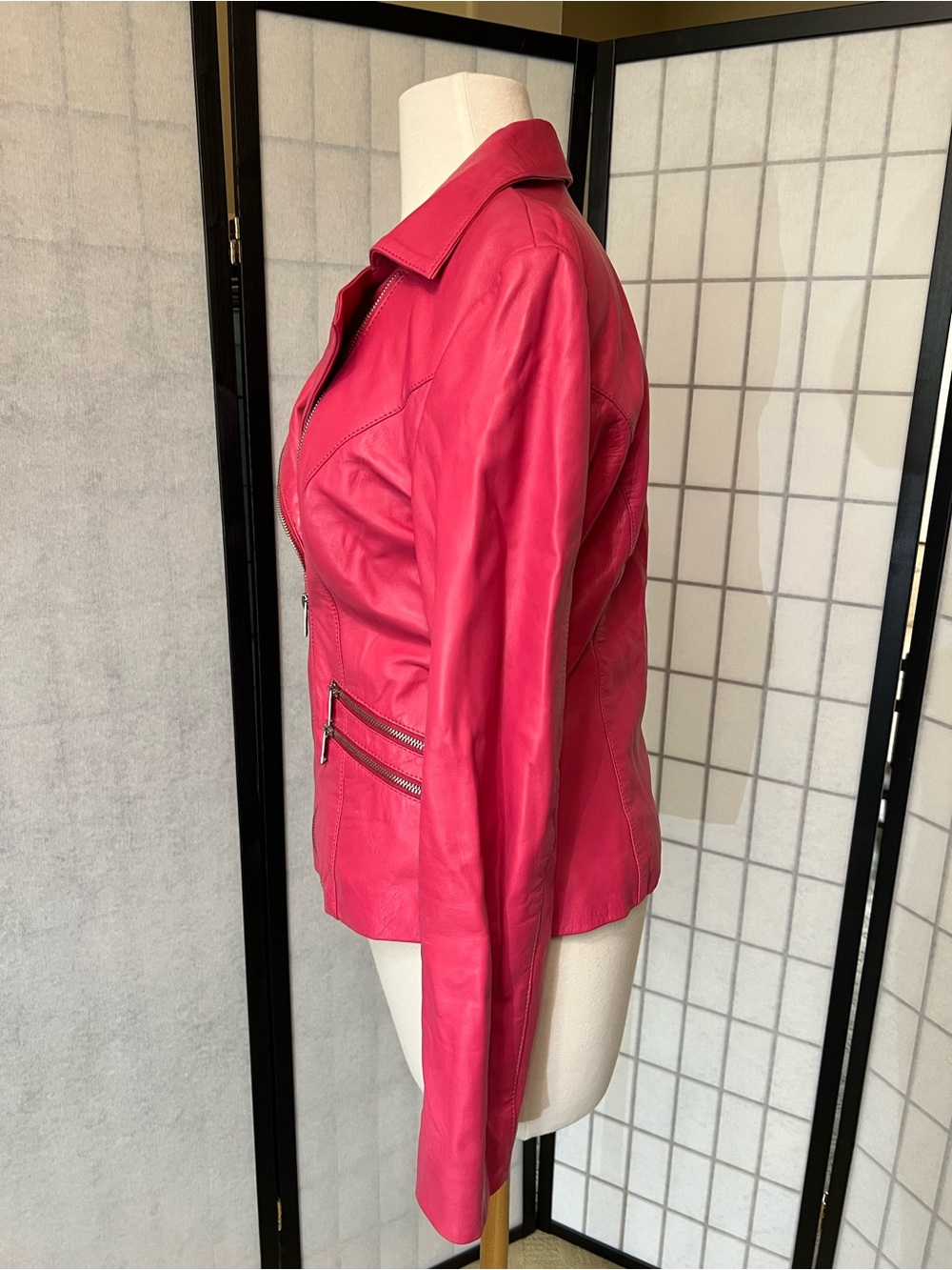Vintage Neiman Marcus Hot Pink Leather Moto Jacket - Picture 2 of 6